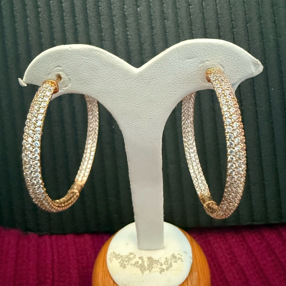 Elegant Gold tone and Silver tone pave  Hoop Earrings